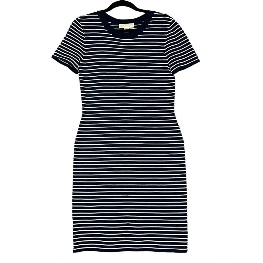 Michael Kors Ottoman Stripe Navy Bodycon Dress Women's Size Large